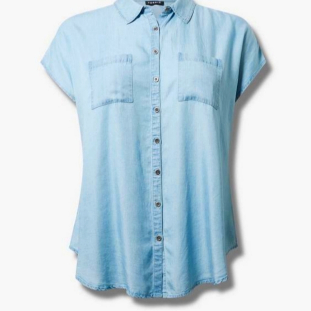 Women's Torrid Collared Dolman Shirt - Chambray Light Blue Sz 2